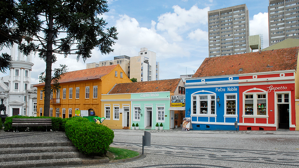 A row of colorful buildings in a city