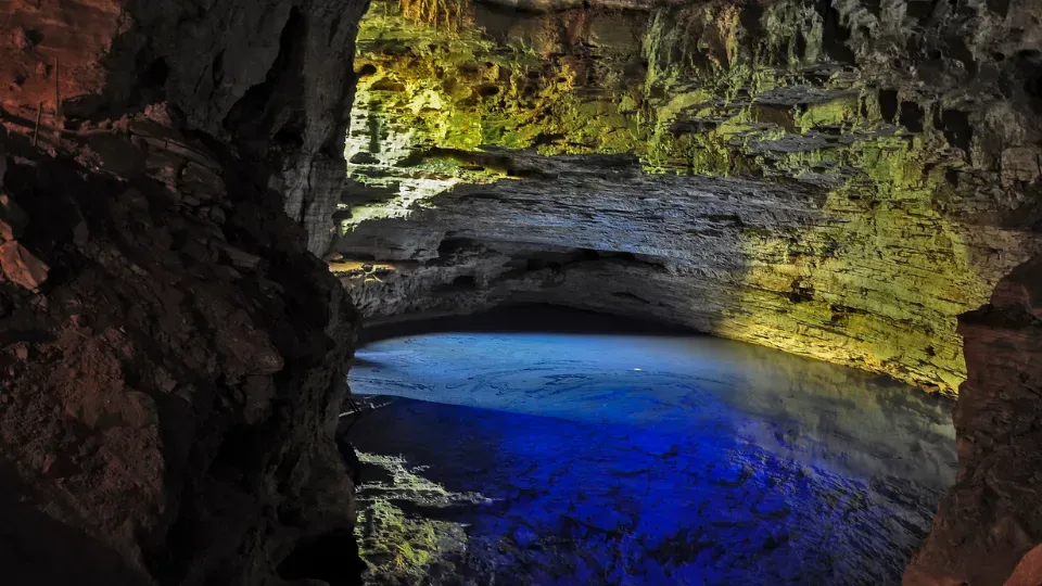 Poço Encantado grotto, one of the most visited spots in Chapada Diamantina, Bahia, Brazil