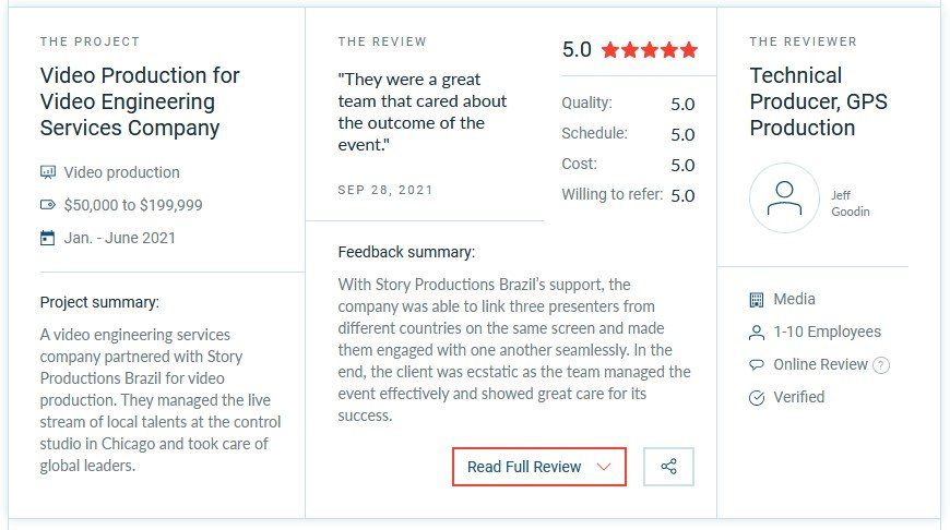 A screenshot of a video production for video engineering services company.