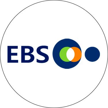 The ebs logo is in a circle on a white background