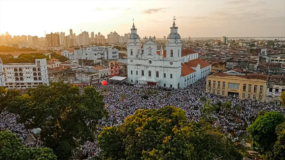 Panoramic view of the Sé Cathedral, during the Círio de Nazaré, in Belém.