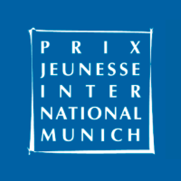 A blue logo for prix jeunesse inter national munich
