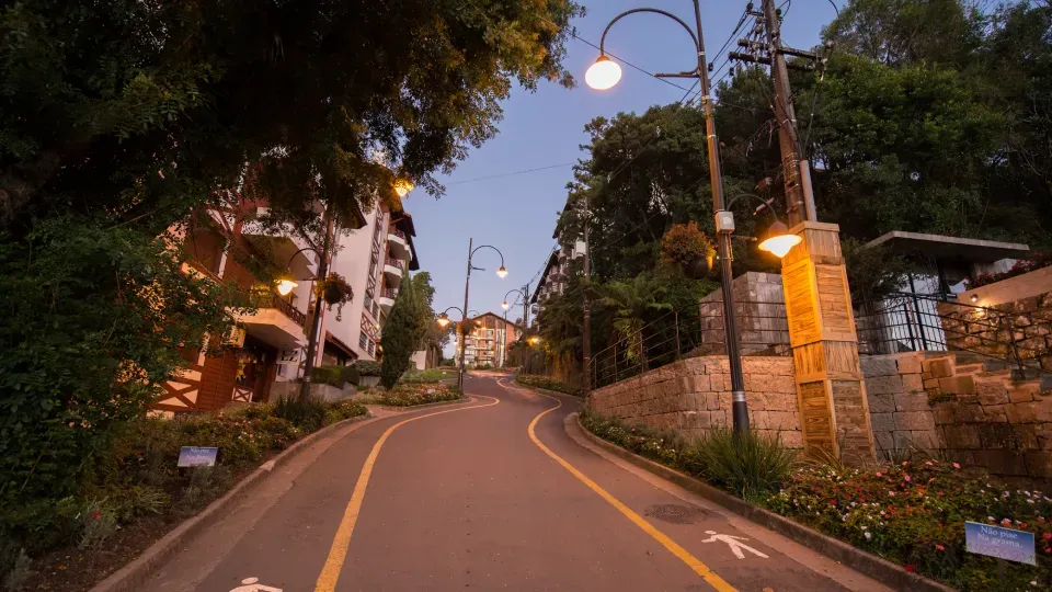 A narrow street with a bicycle lane on the side of it.