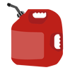 A red gas can with a hose attached to it.