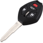 A close up of a car key on a white background.