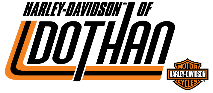 Logo for Harley-Davidson of Dothan, with orange and black accents. Harley-Davidson logo is also included.