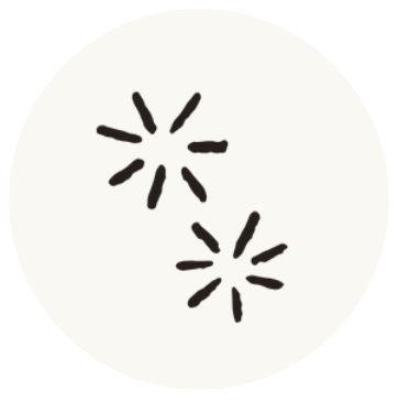 Two dark burst symbols on a light beige circle, perhaps stars or sparkles.