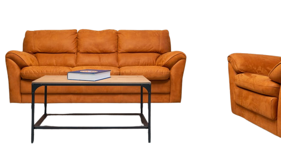 A living room set with a couch , chair and coffee table.