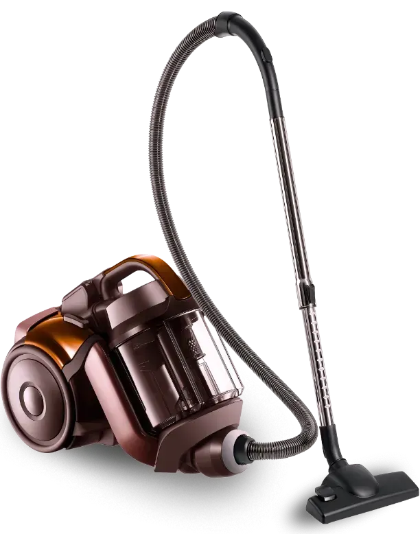 A brown vacuum cleaner with a hose attached to it