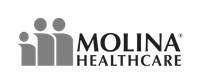 A black and white logo for molina healthcare with two people standing next to each other.