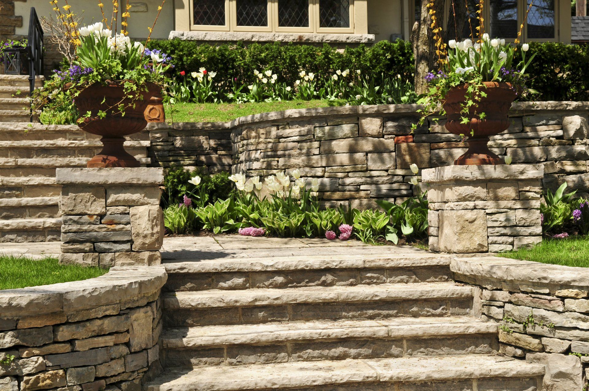 Stone Retaining Wall and Stairs