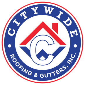 Logo for Citywide Roofing & Gutters, Inc. featuring a red house roof icon over a blue chevron and the letter C.