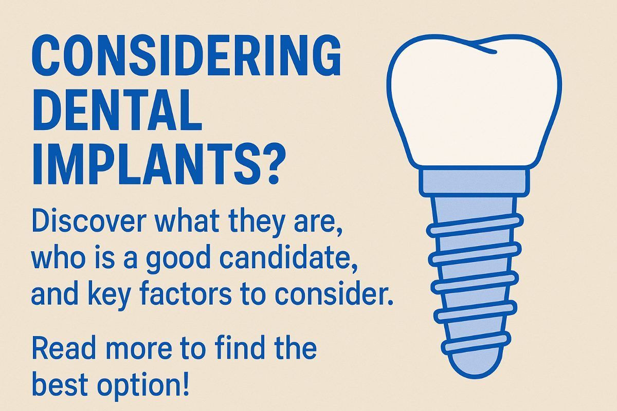 Photo of a dentist smiling and consulting with a patient about dental implant options, showcasing a 