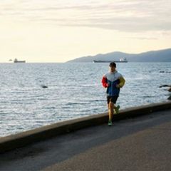Darren, running alongside the water on the road
