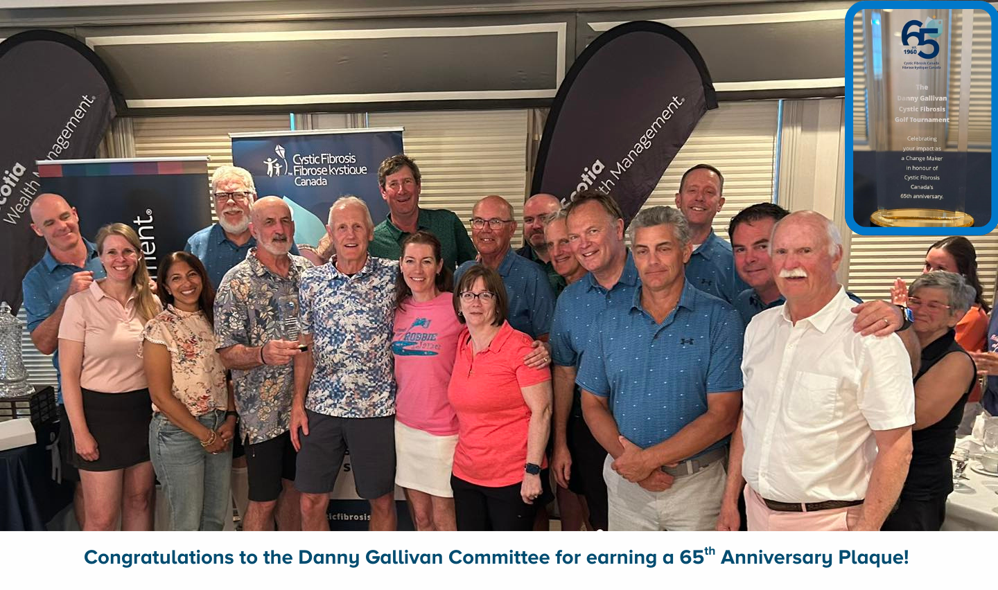 Committee members at the Gallivan Golf Tournament holding their 65th Anniversary Plaque.