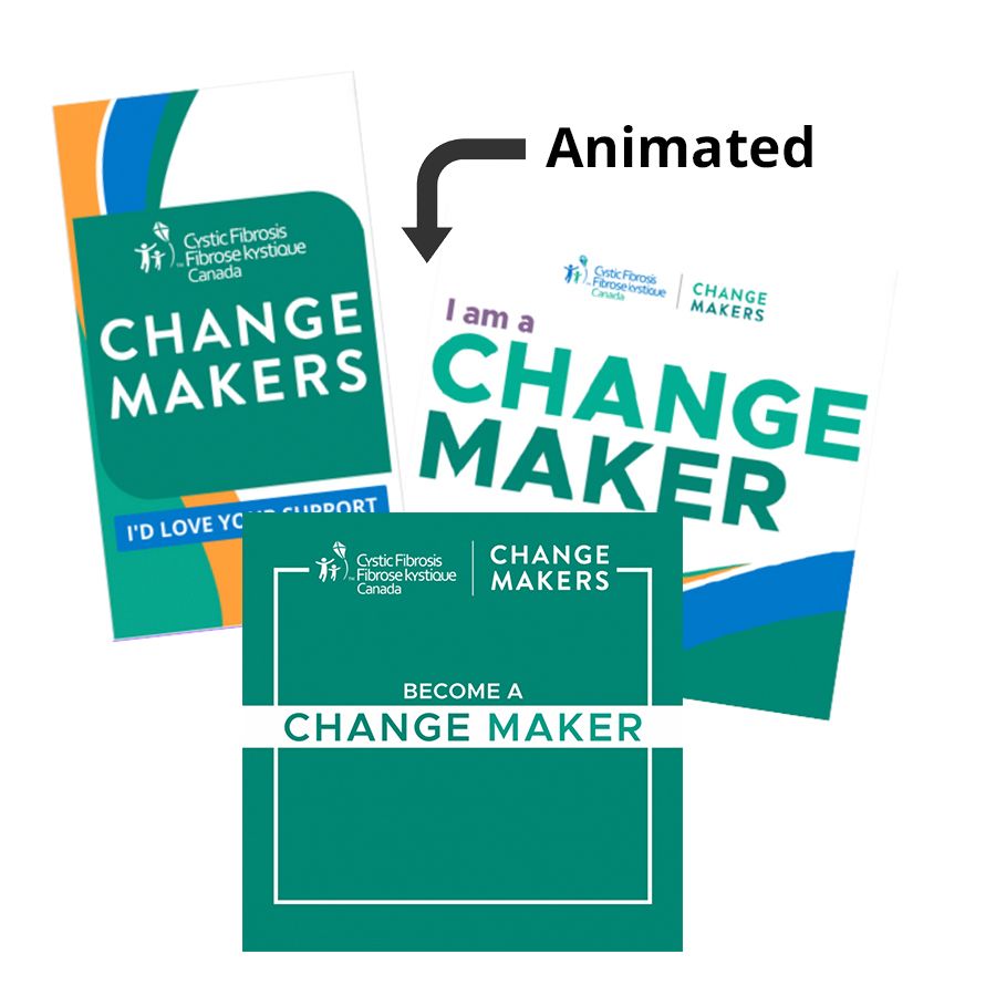 Three short animations showcasing the Change Makers brand and asking for support