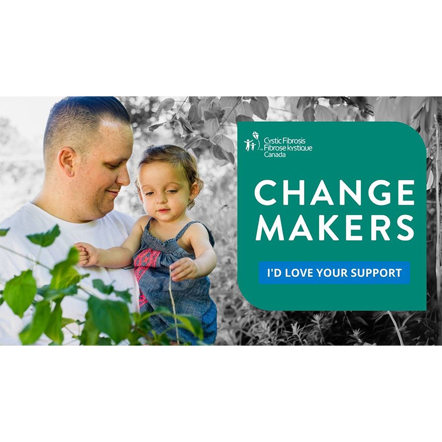 Image of a father holding his young daughter with Change Makers branding