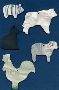 Farmyard ceramic wind chime mobile - piglet, cow, black cat, sheep and cockerel