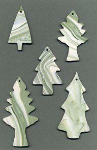 Trees ceramic wind chime mobile - green marbled trees in mixed shapes