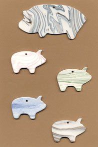 Pig and piglets ceramic wind chime mobile - big pig and four piglets