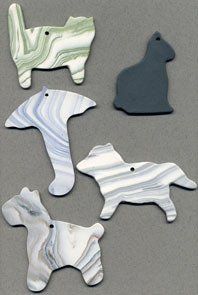 Raining cats and dogs ceramic wind chime mobile - two dogs, two cats and an umbrella