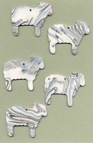 Sheep - Jacob sheep ceramic wind chime mobile -  five sheep in marbled black, brown and white