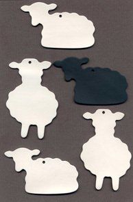 Sheep - big sheep ceramic wind chime mobile - standing and sitting sheep - four white and one black
