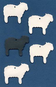 Sheep - white and one black ceramic wind chime mobile - four white sheep and one black sheep
