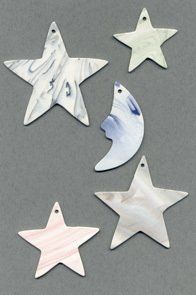 Stars and moon ceramic wind chime mobile - five-pointed stars in mixed sizes and colours with one blue moon