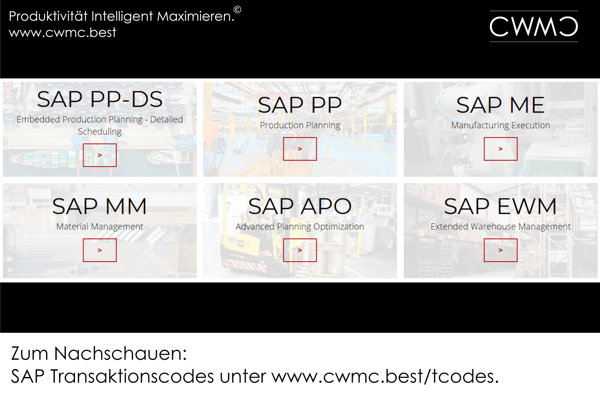 SAP PP, SAP PP-DS, SAP ME, SAP MM, SAP APO, SAP EWM, Transaktionscodes