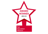 A red star with the words award winner on it