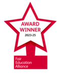 A red star with the words award winner on it