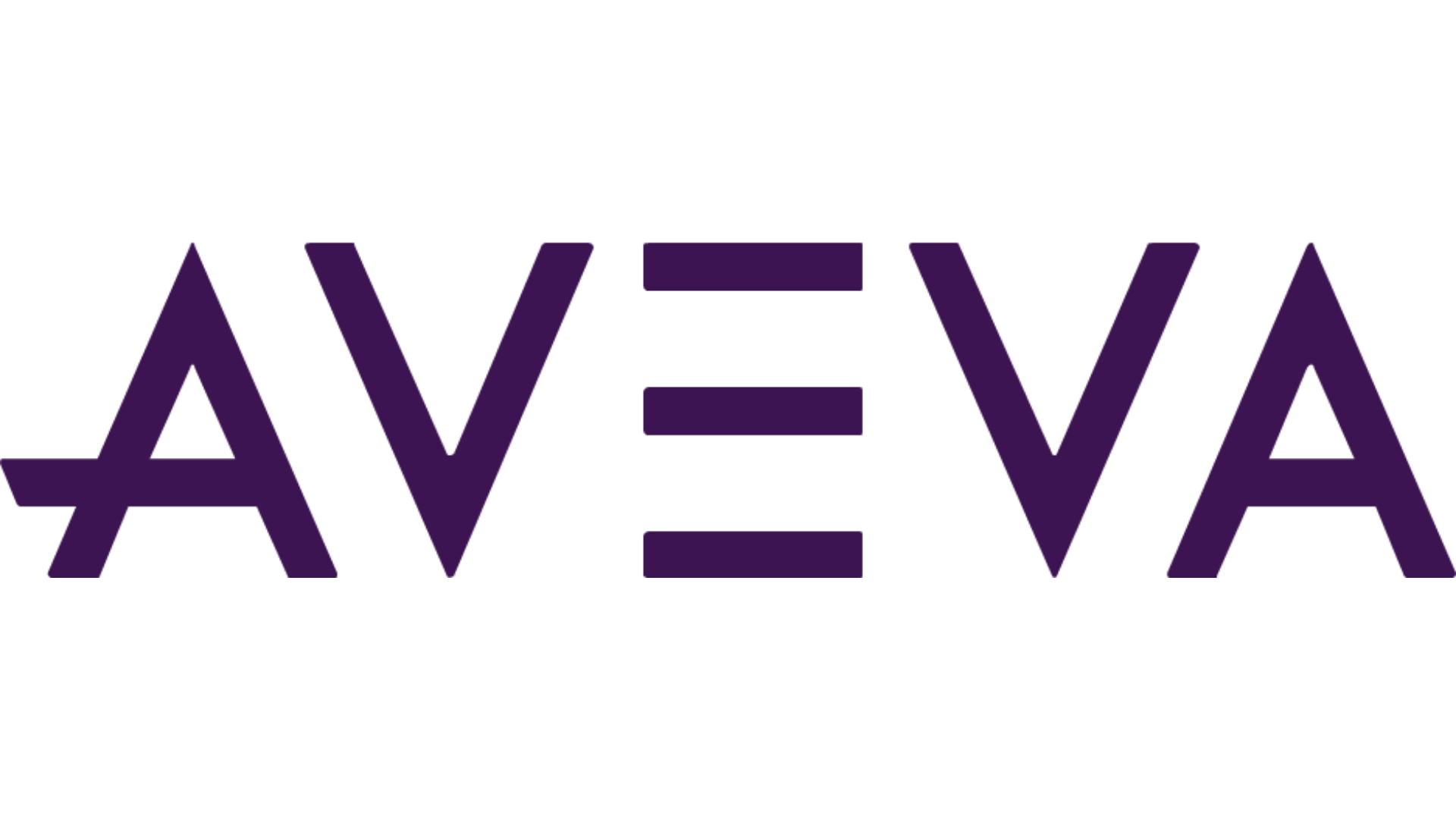 A purple and white logo for aveva on a white background.