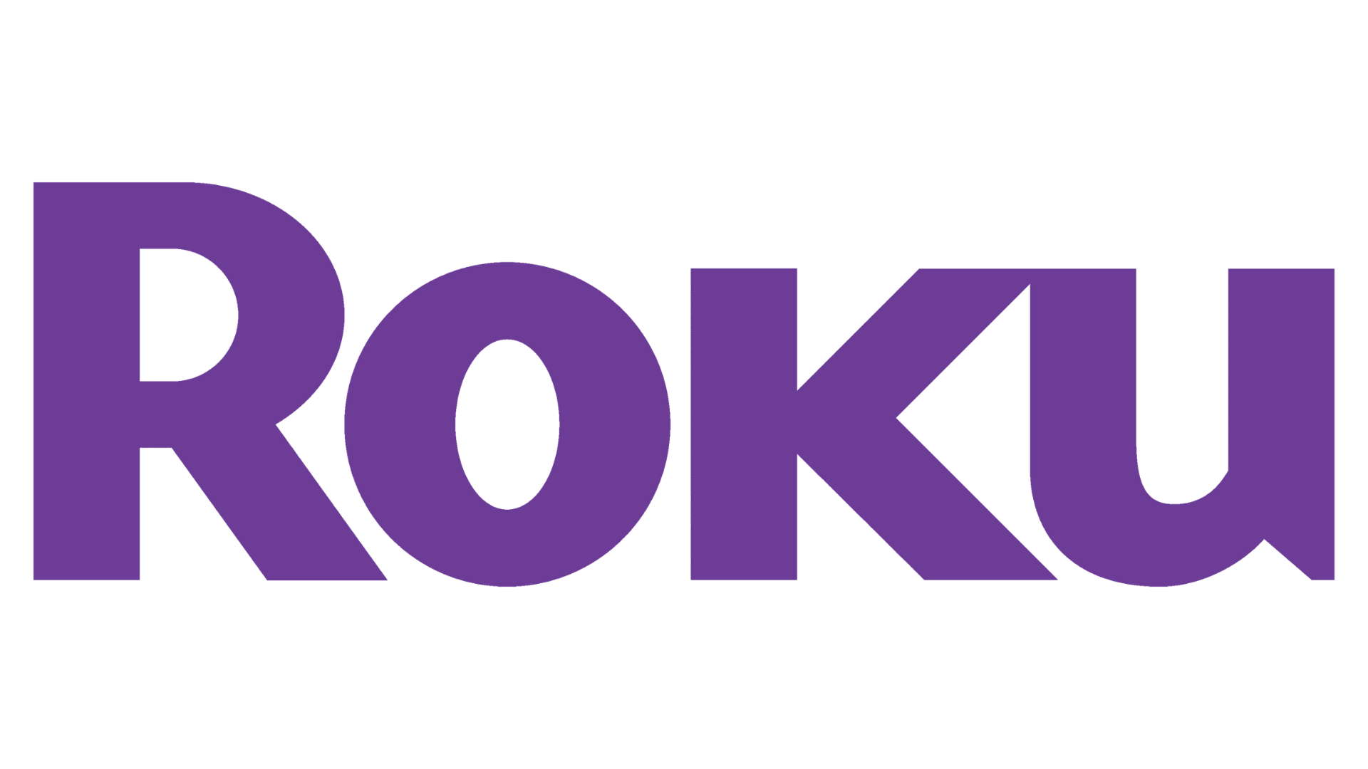 The roku logo is purple and white on a white background.