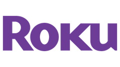 Roku logo in purple text.