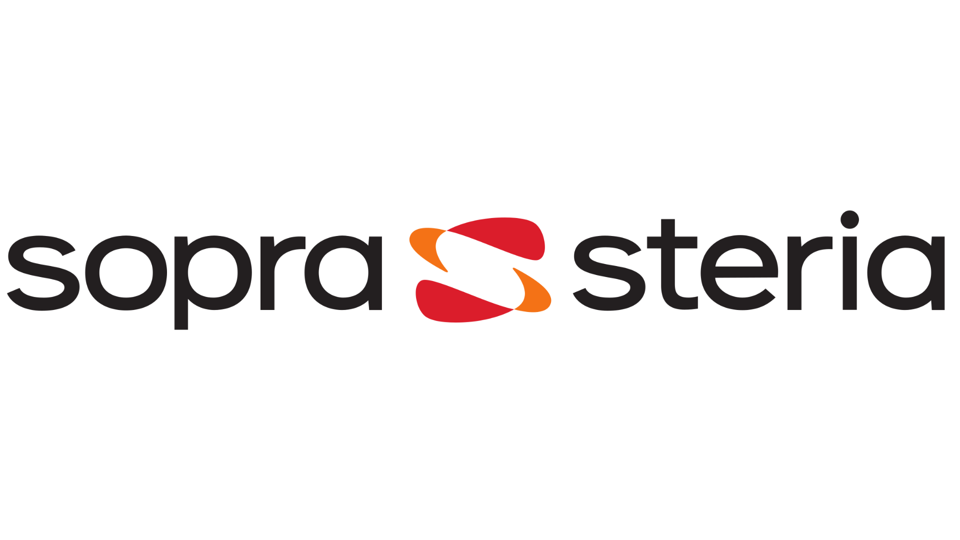 The sopra steria logo is black and red on a white background.