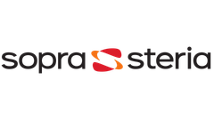Sopra Steria logo: black text with an abstract red and orange symbol between "sopra" and "steria".