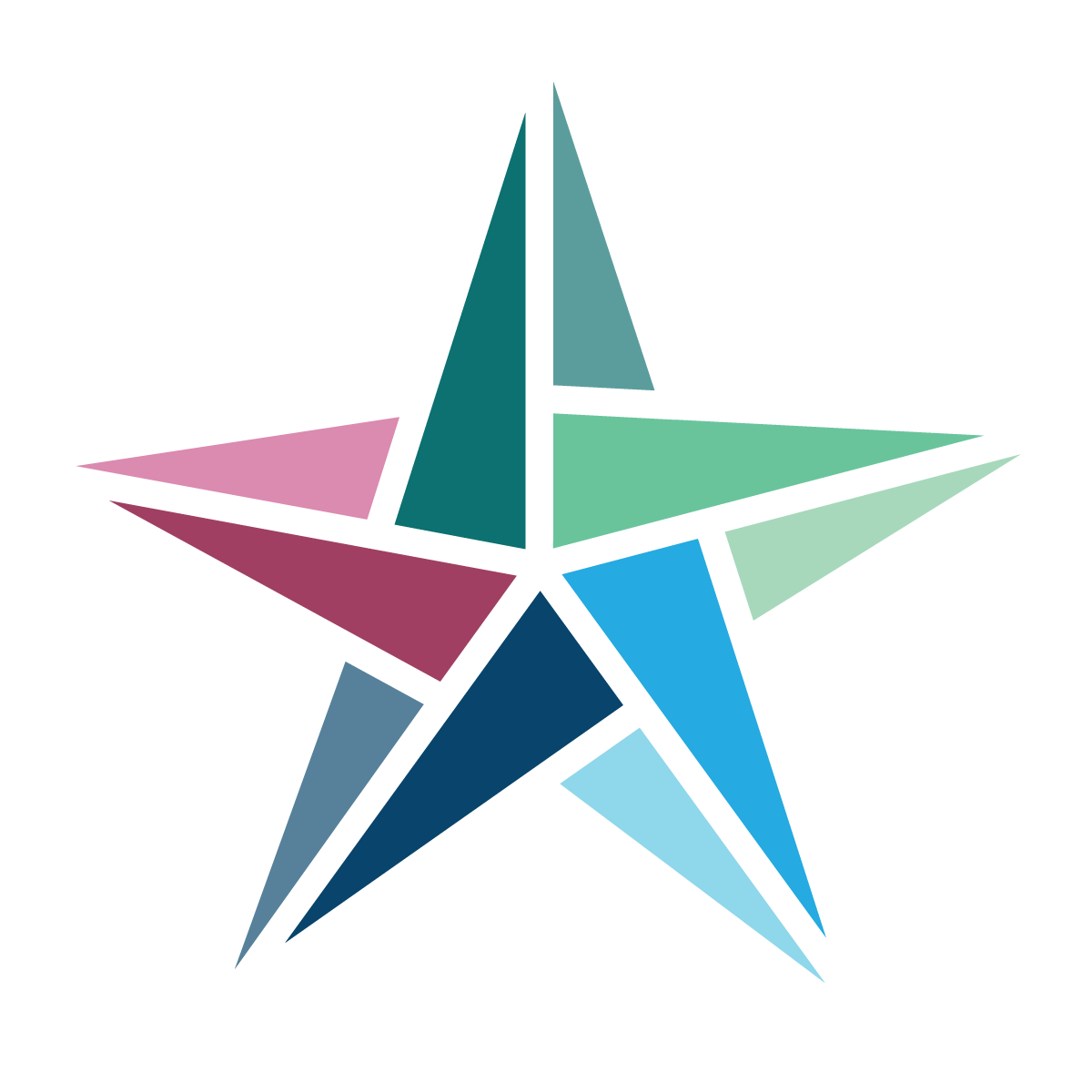 A colorful star made of triangles on a white background.