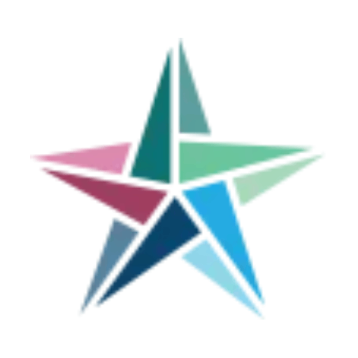 A colorful star made of triangles on a white background.