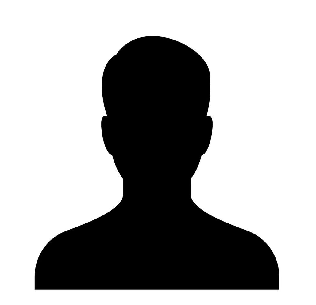 A silhouette of a man 's head and neck on a white background.