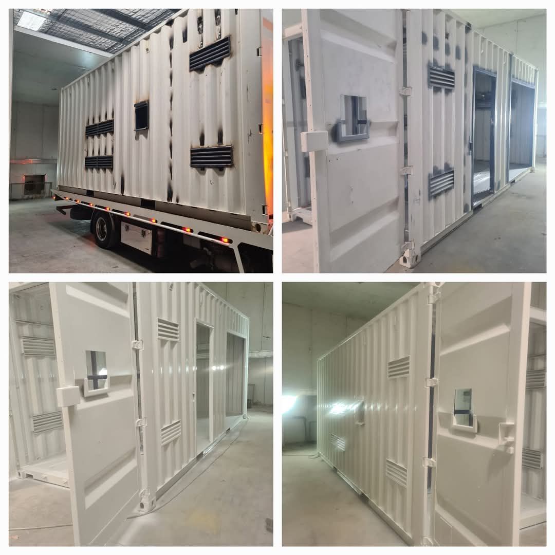 Four views of a large white industrial container on a truck — A2B Smash Repairs in Berkeley Vale, NSW
