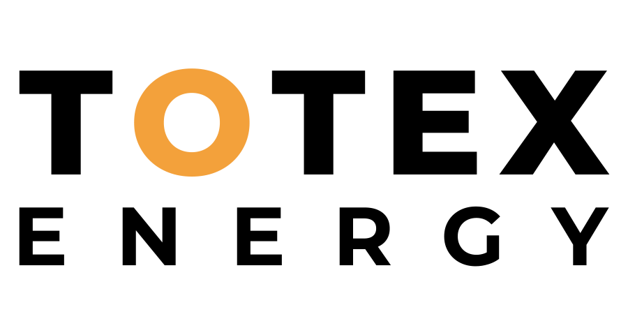 Logo for Totex Energy; black text with an orange "O".
