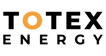 Logo for Totex Energy; black text with an orange "O".
