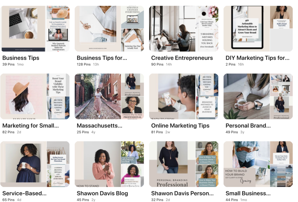 Collage of business and marketing template thumbnails with women in neutral office and lifestyle settings