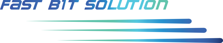 Un logo di soluzione veloce con linee blu su sfondo bianco