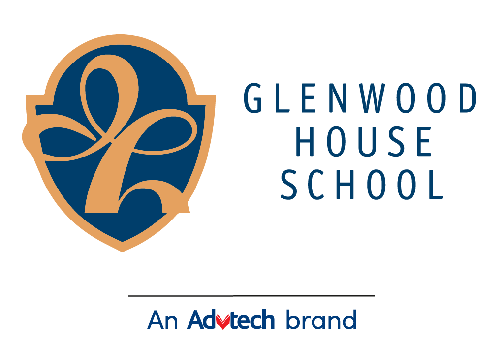 The logo for glenwood house school is blue and gold