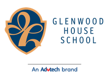 The logo for glenwood house school is blue and gold