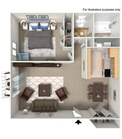 One bedroom, one bath, 730-800 square feet