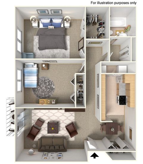 Two bedroom, one bath, 930-1025 square feet