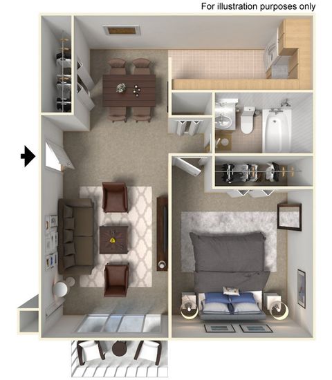 One bedroom, one bath, 650 square feet